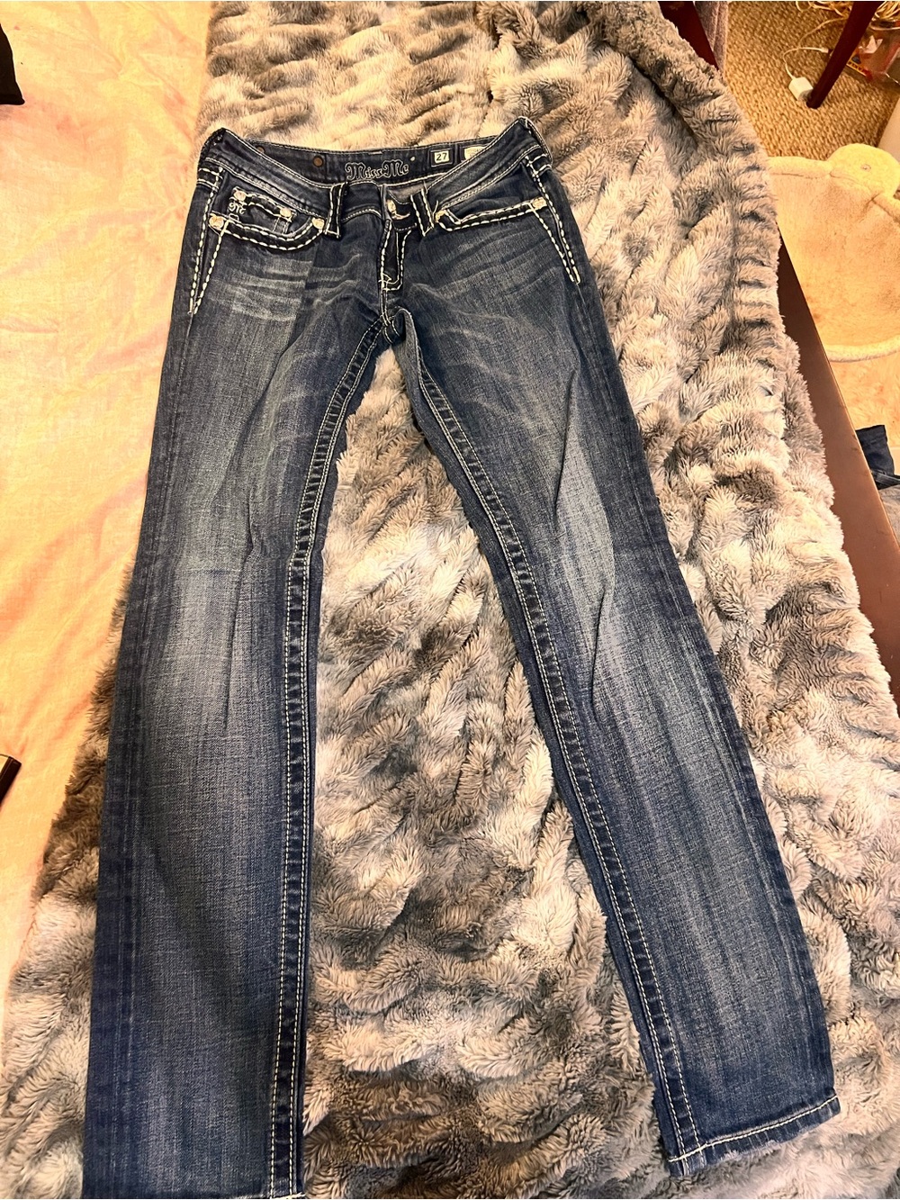 Miss Me Blue Skinny Jeans with Contrast Stitching